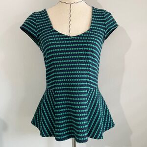 EUC‎ Anthropologie Postmark Green Blue Peplum Top Women's Medium